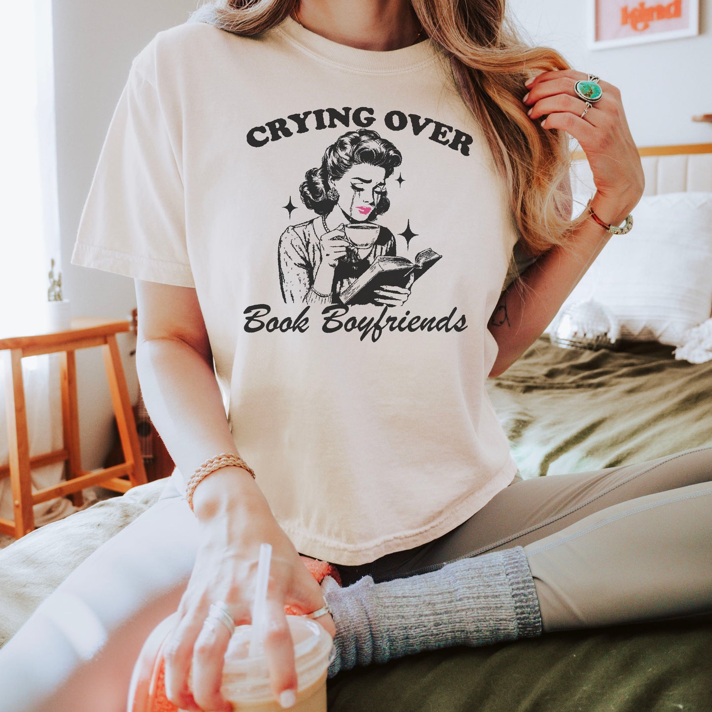 Crying Over Book Boyfriends Premium Cropped Boxy Shirt