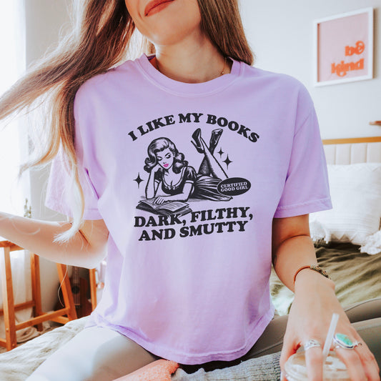 I Like My Books Dark, Filthy and Smutty Premium Cropped Boxy Shirt